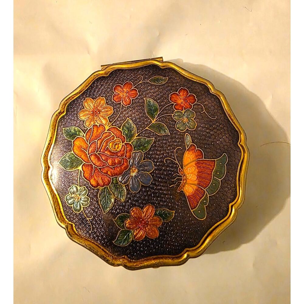 Vintage Roses Butterfly Gold Mirrored Compact